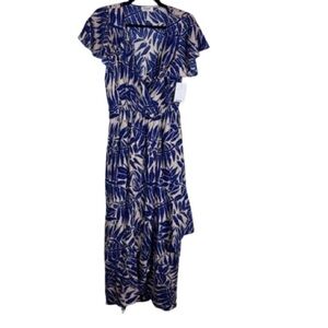 Kindred Blue Botanical Wrap Maxi Dress Boho Resort Summer Medium